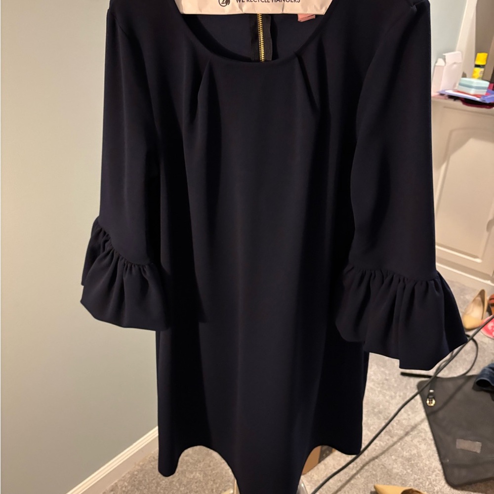 Navy Ruffle Sleeve Dress